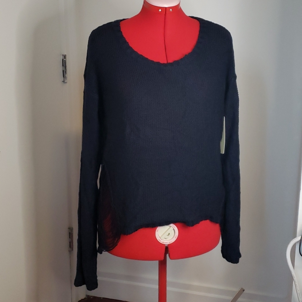 Navy blue, open weave high-low sweater - XL